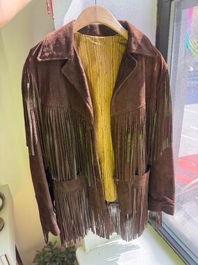 Vintage Joo Kay Chocolate Brown Suede Leather Fringe Jacket - Size 8